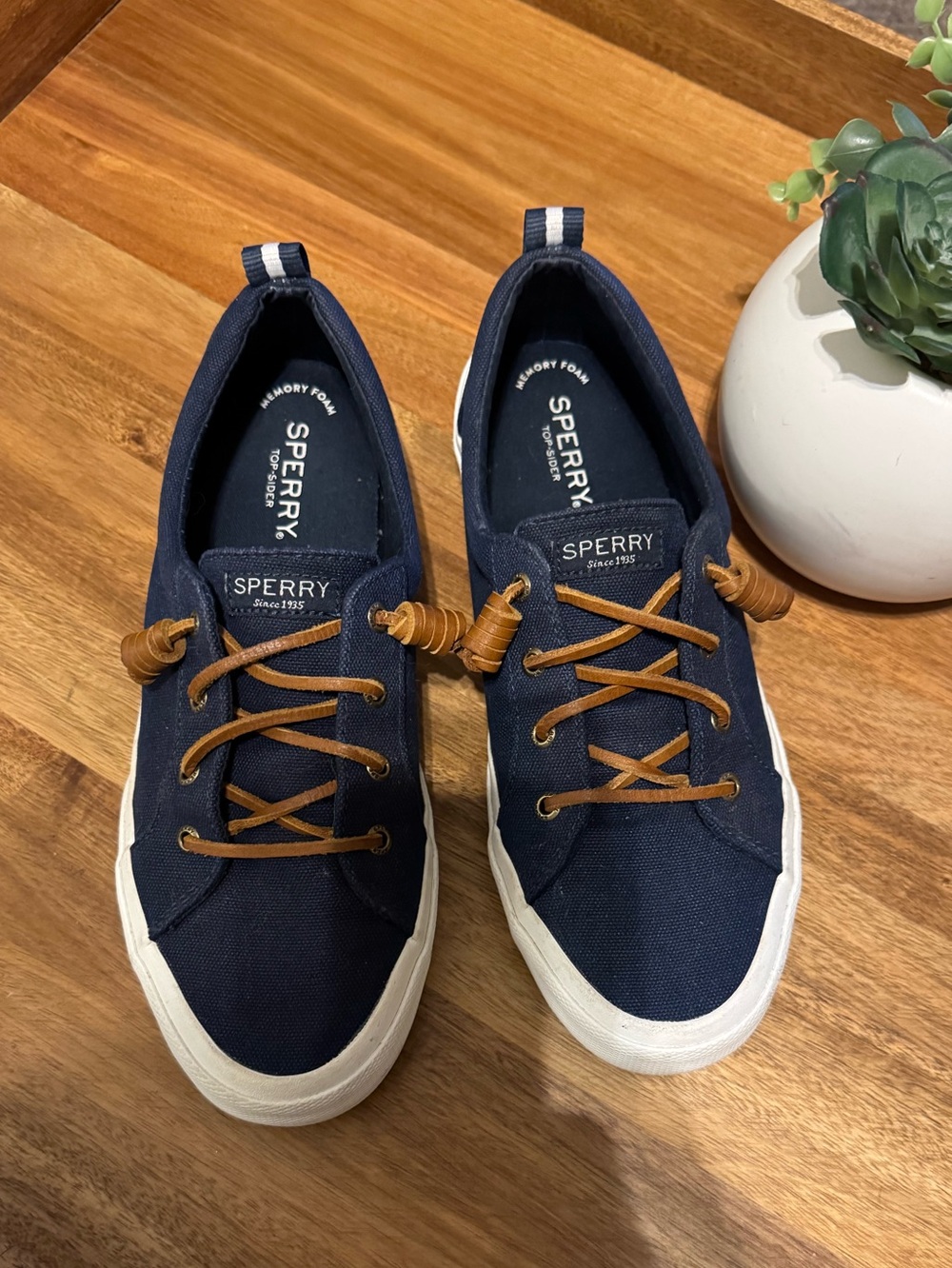 Sperry Top-Sider Navy Canvas Boat Sneakers with leather laces